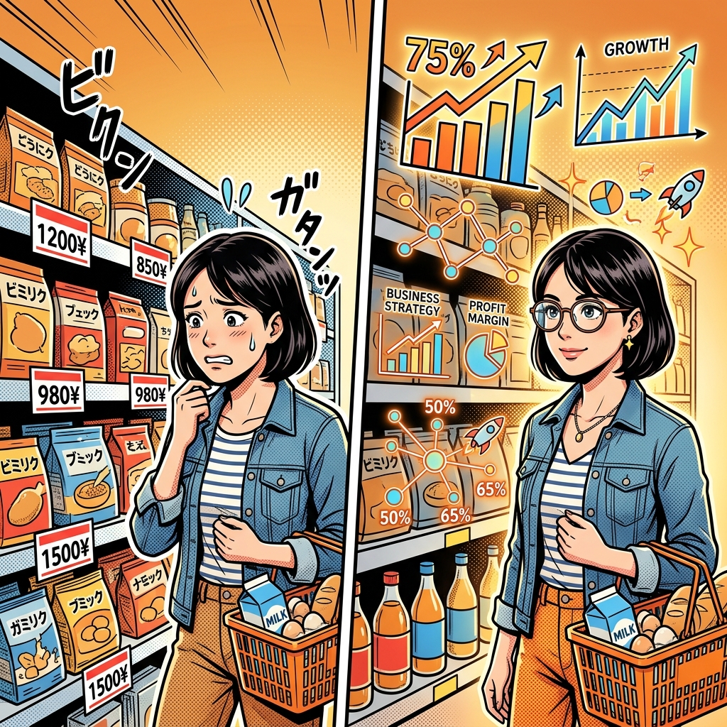 消費者と投資家の視点の違いを表すイラスト