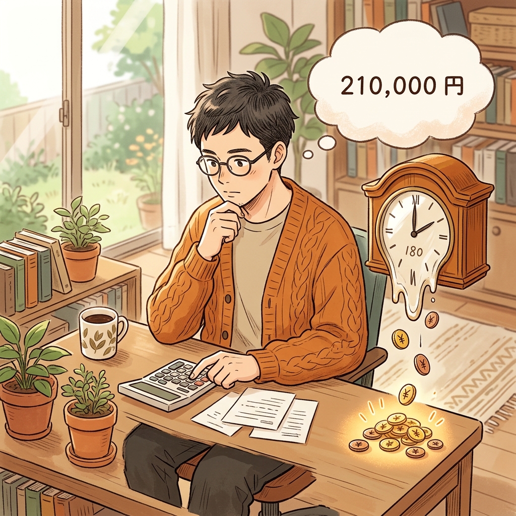 相場チェックの時間コスト21万円を計算する人のイラスト