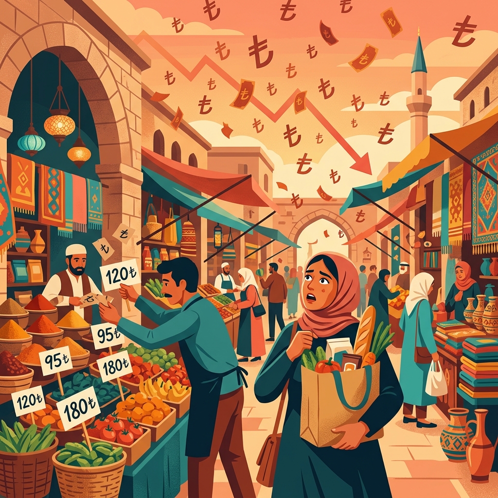 価格が急騰するトルコのバザールのイラスト