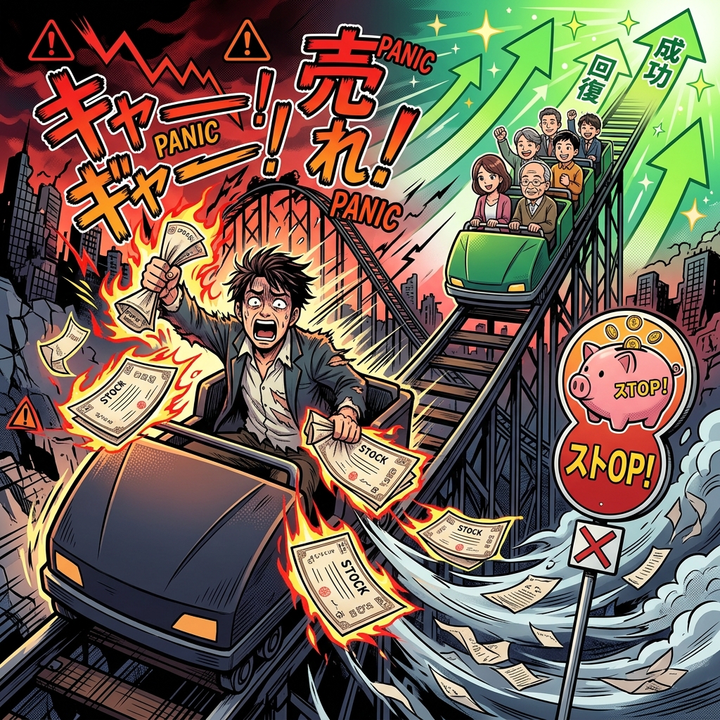 パニック売りのローラーコースターイラスト