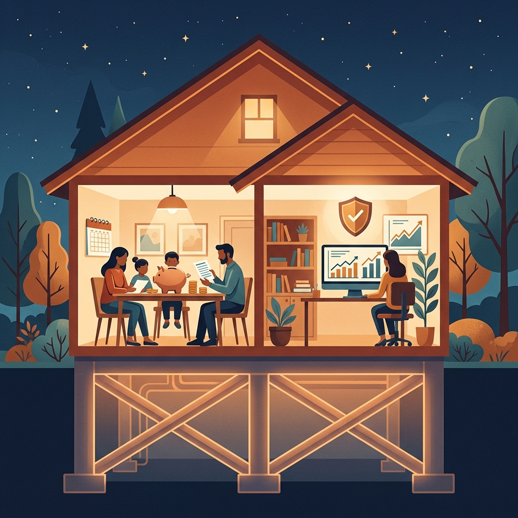 家計と資産を守る耐震補強された家のイラスト