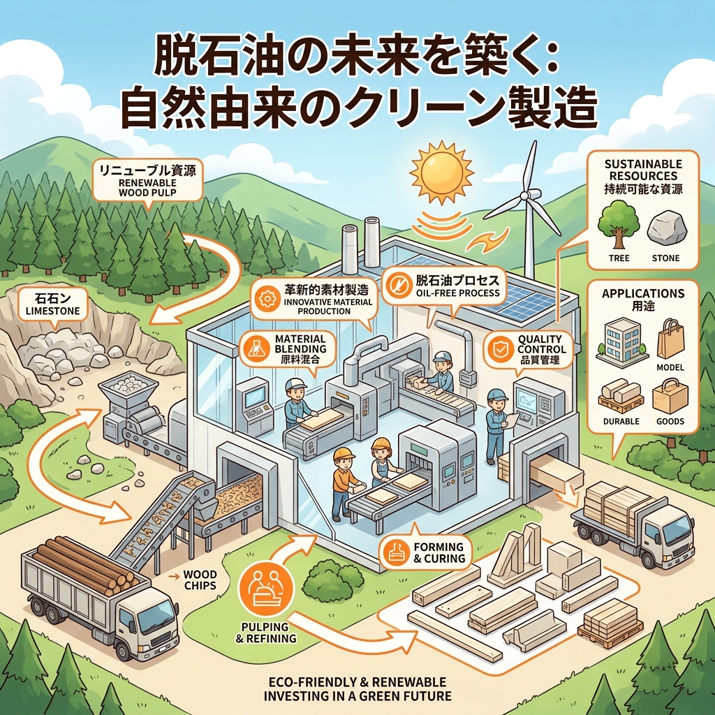 中東からの輸入に依存せず、国内で安定稼働する新しい工場のイメージ