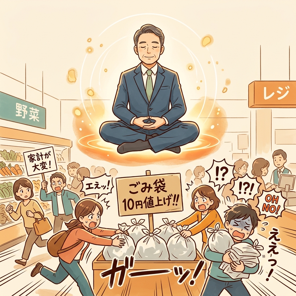 日常の節約よりも投資による資産防衛を冷静に考える投資家のイラスト