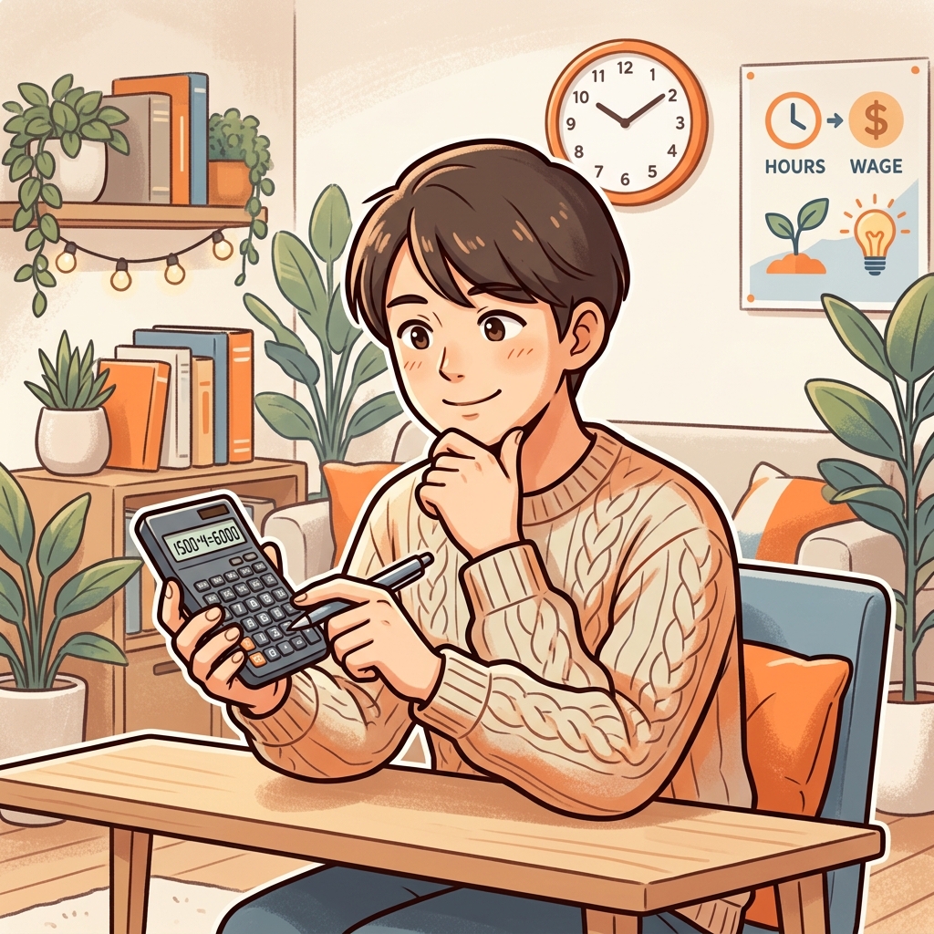 投資のリサーチにかかる時間やメンタル消耗を時計で計算するイラスト