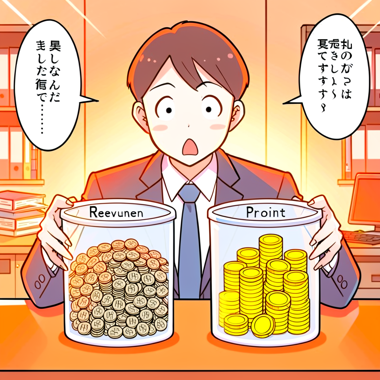 売上と利益のバランスを考える投資家のイラスト